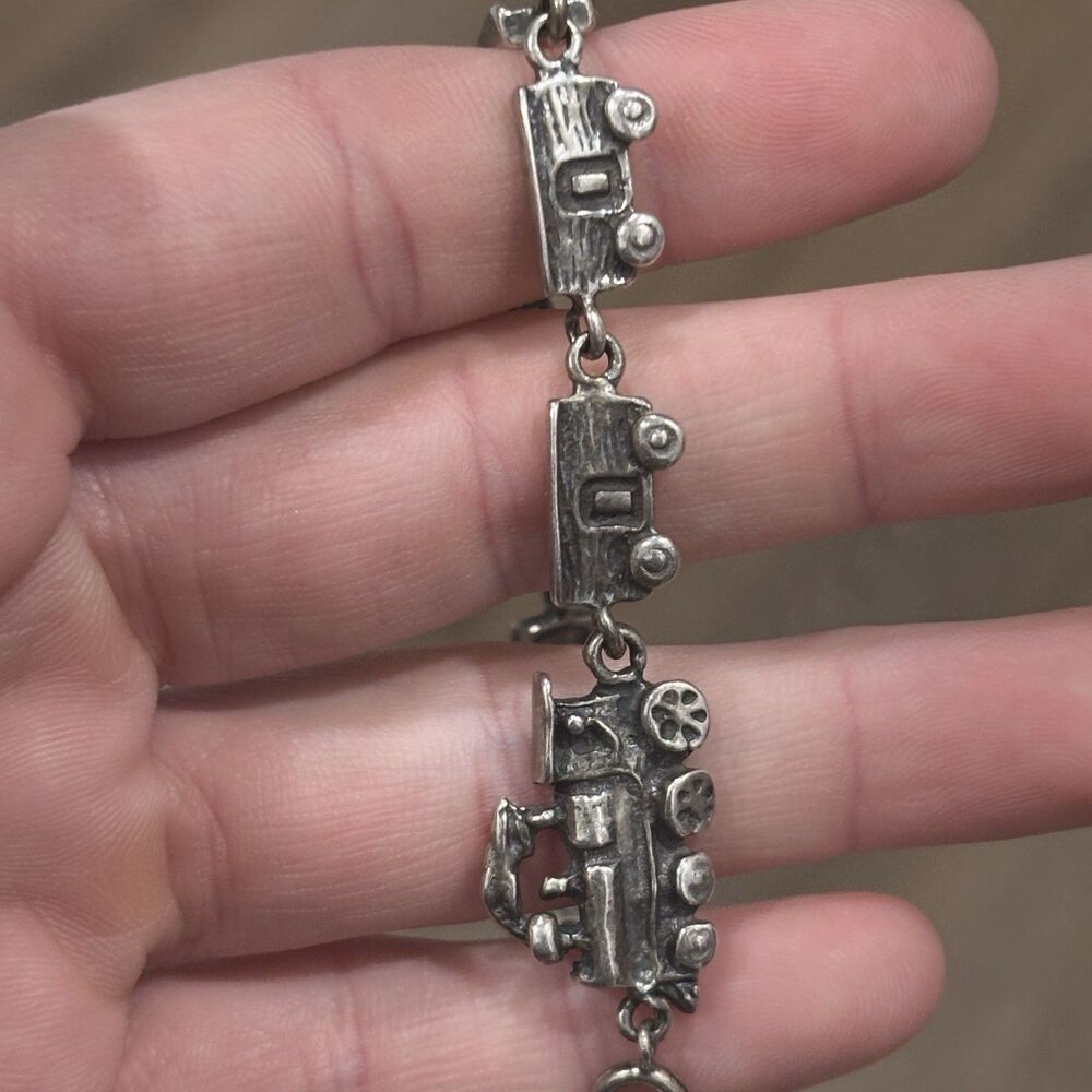 Vintage Sterling Silver Train Bracelet Railroad Locomotive 925 Mexico 7.5" - Picture 4 of 13